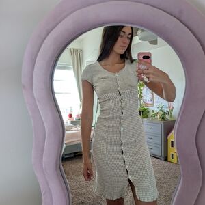 Beige Checkered Gingham Y2K Midi Dress Size 6